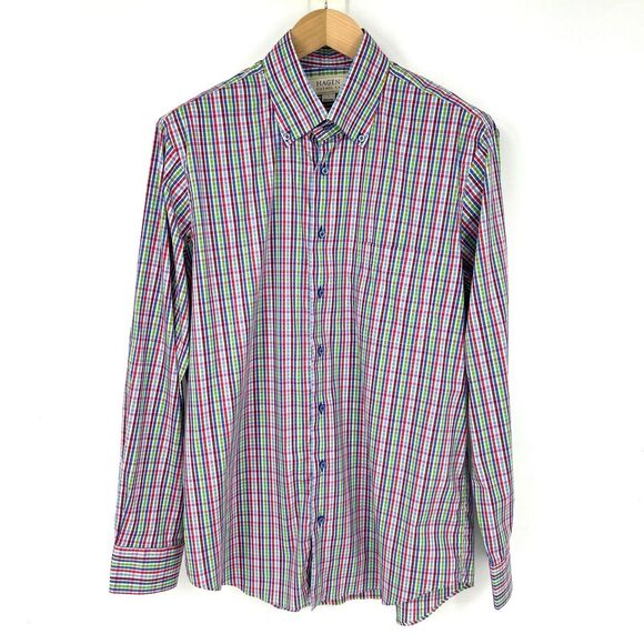 HAGEN CARMEL CA Button Down Shirt Mens Size‎ L Multicolor Plaid Long Sleeve - Picture 1 of 10